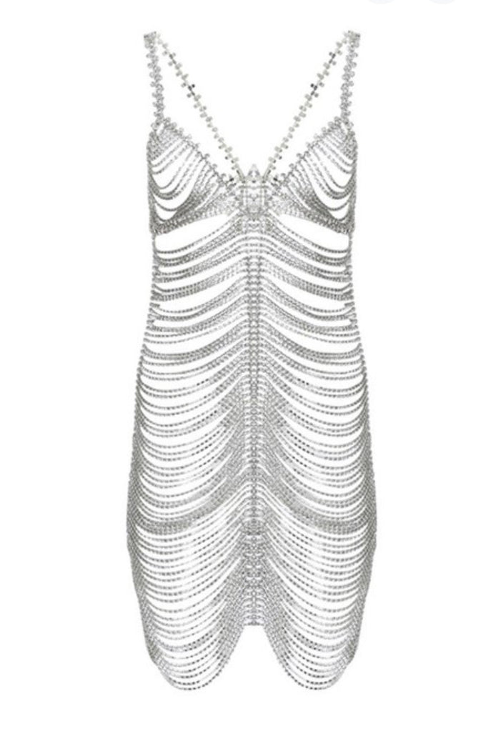silver body chain dress Sequin Body Chain Party Dress, Silver