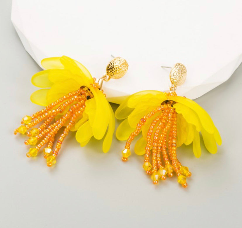 Floral Seed Bead Drop Earrings