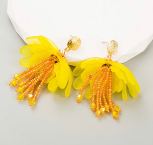 Floral Seed Bead Drop Earrings