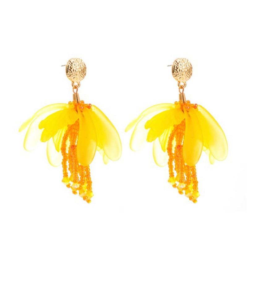 Floral Seed Bead Drop Earrings