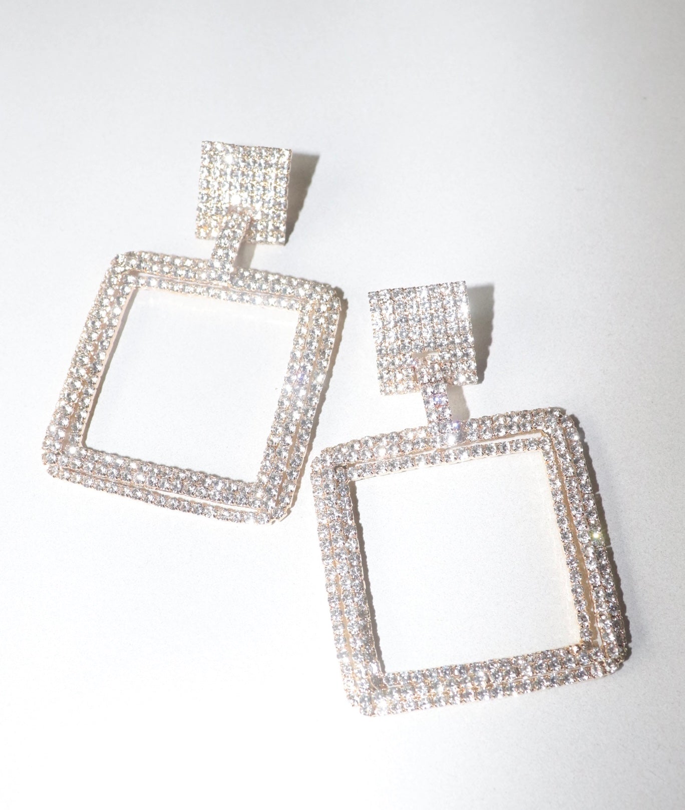 Pave Open Square Drop Earrings