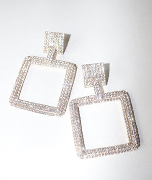 Pave Open Square Drop Earrings
