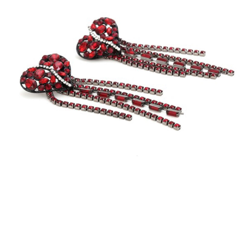 Heart Tassel Drop Earrings