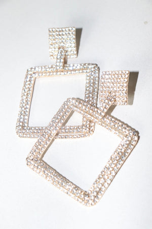 Pave Open Square Drop Earrings