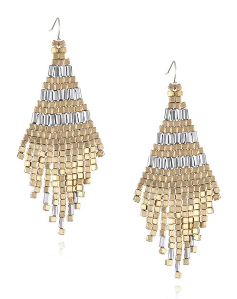 Metallic Seed Bead Tassel Earrings