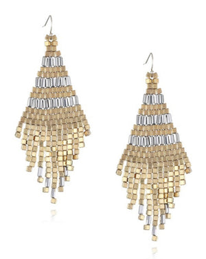Metallic Seed Bead Tassel Earrings