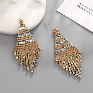 Metallic Seed Bead Tassel Earrings