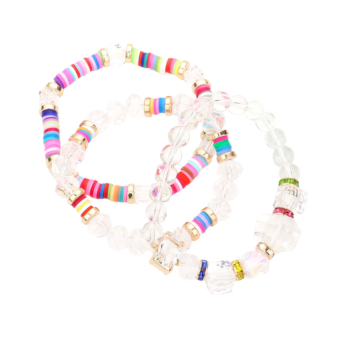 Lucite Heishi Stretch Bracelet Set
