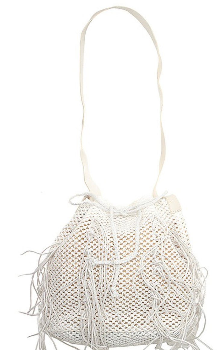 Macramé Woven Drawstring Fringe Bag