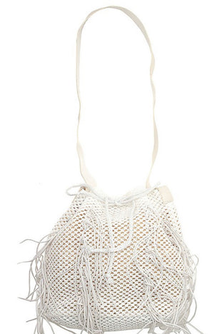 Macramé Woven Drawstring Fringe Bag