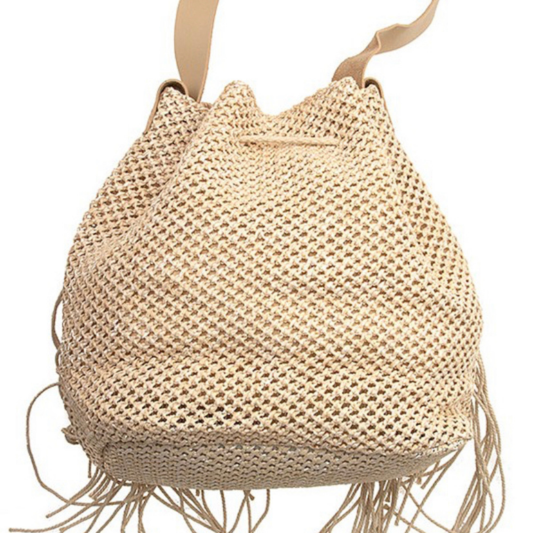 Macramé Woven Drawstring Fringe Bag