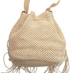 Macramé Woven Drawstring Fringe Bag