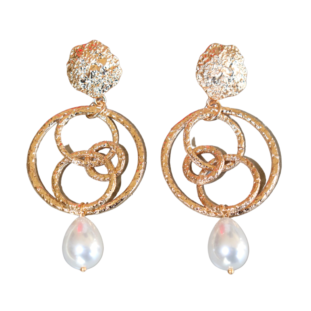 Circles and Pearls Drop Earrings