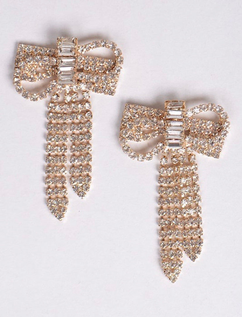 Bow Baguette Drop Earrings