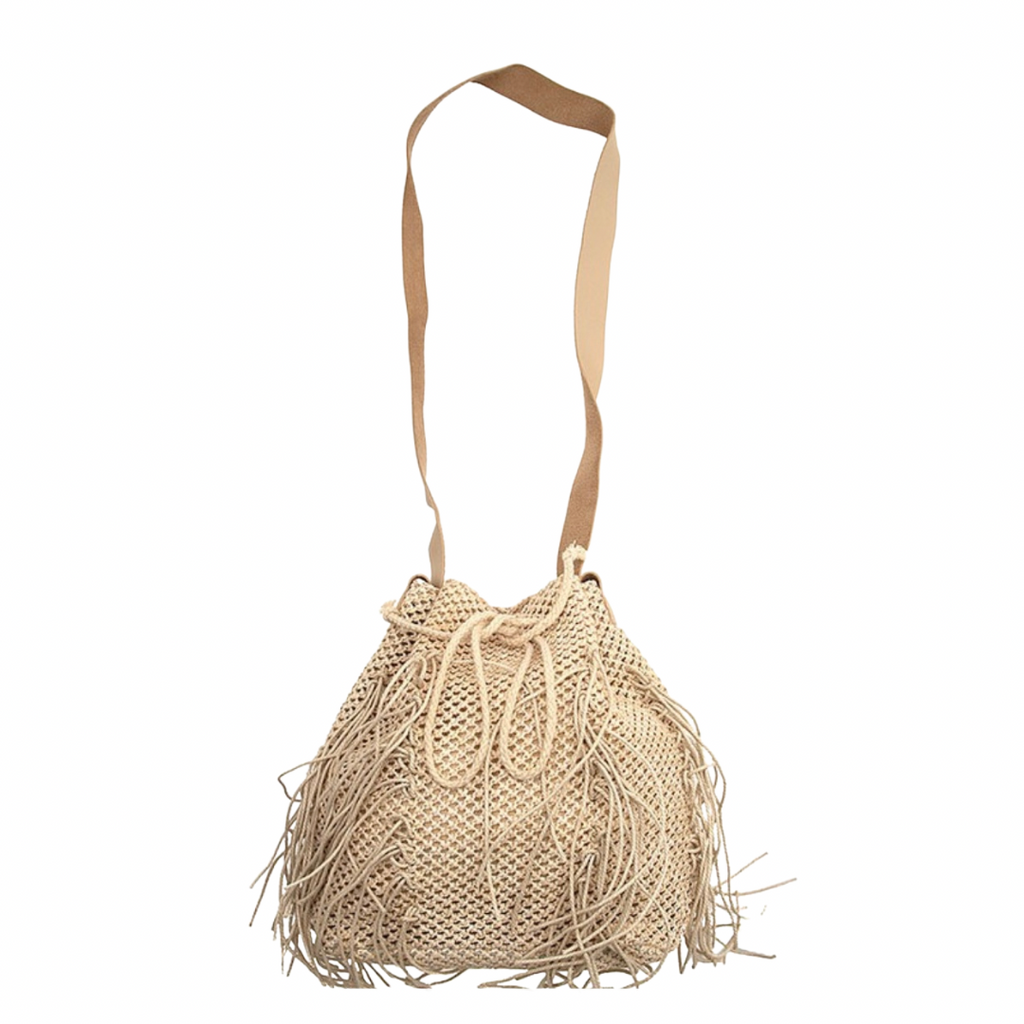 Macramé Woven Drawstring Fringe Bag