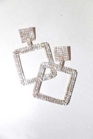 Pave Open Square Drop Earrings